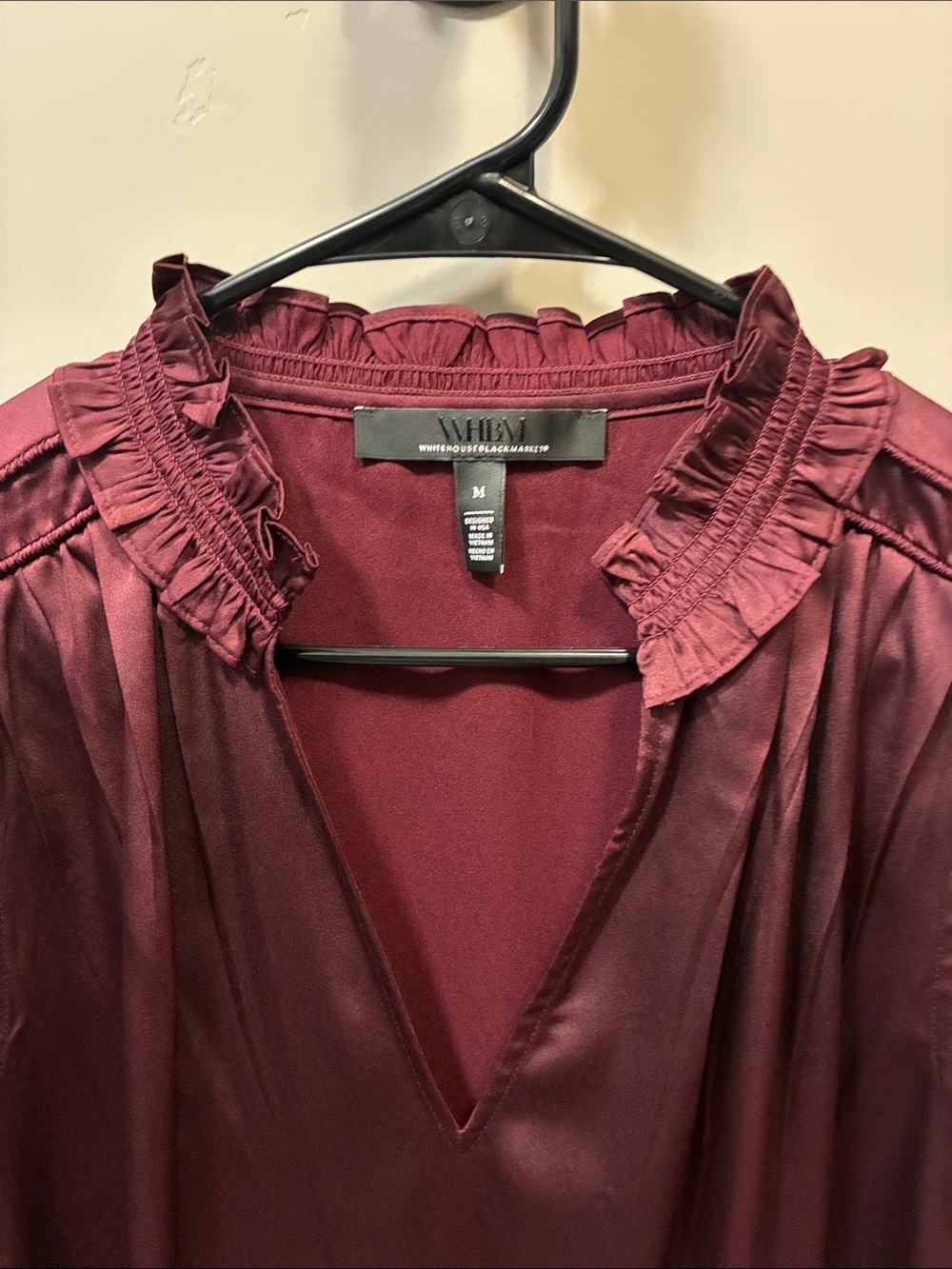 White House Black Market Burgundy Satin Ruffle-Trim Camisole Size M - Picture 2 of 3